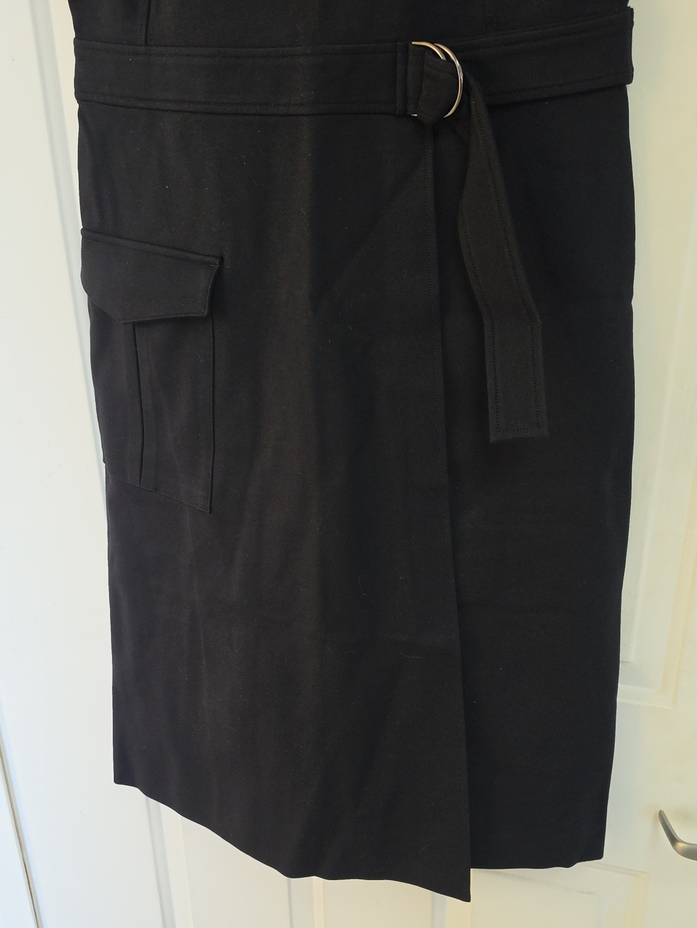 Spanx Sleeveless Ponte Cargo Dress featuring a faux-wrap skirt and a d-ring belt - Picture 4 of 9